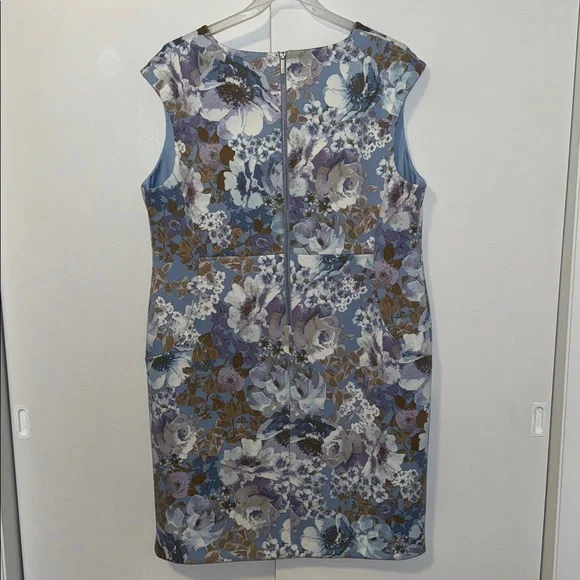 Calvin Klein Floral Sheath Dress Blue Floral Print Scuba Crepe Women’s 22 - Picture 5 of 11